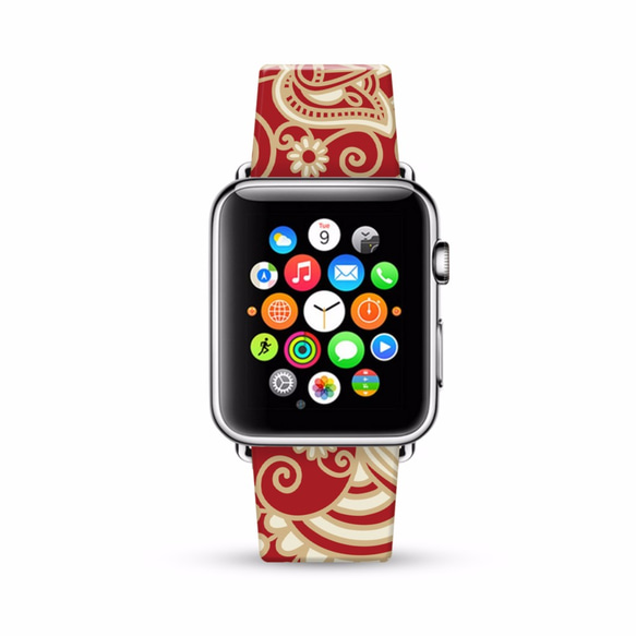 § AppleWatch 38mm / 42mm 真皮手錶帶 蘋果錶帶 §  紅金色花紋 第1張的照片