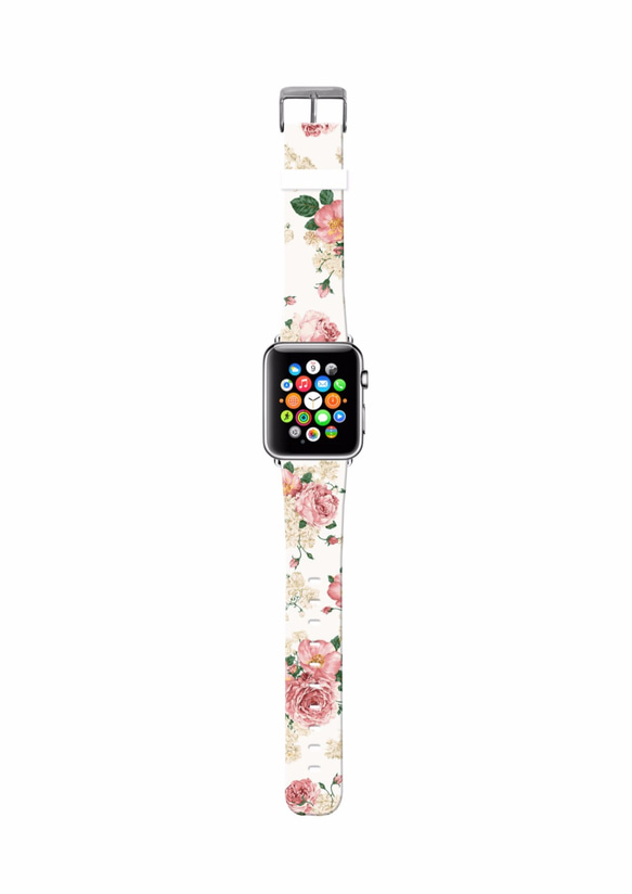 § AppleWatch 38mm / 42mm 真皮手錶帶 蘋果錶帶 § 粉紅玫瑰花紋 第2張的照片