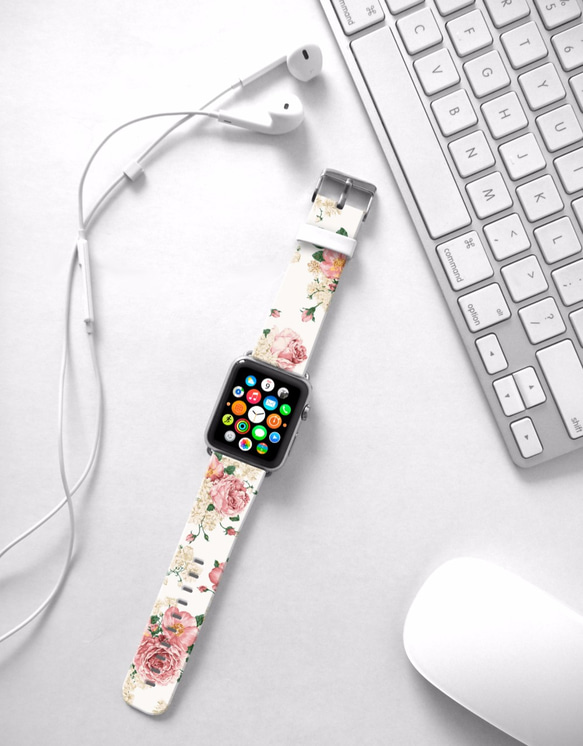 § AppleWatch 38mm / 42mm 真皮手錶帶 蘋果錶帶 § 粉紅玫瑰花紋 第3張的照片