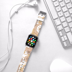 AppleWatch 38ミリメートル/ 42ミリメートルレザーストラップ腕時計アップルはベージュのバラパターン§§します 1枚目の画像