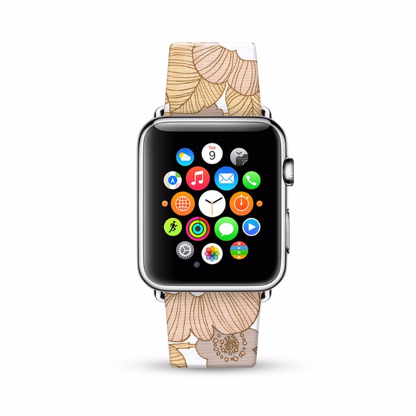 § AppleWatch 38mm / 42mm 真皮手錶帶 蘋果錶帶 §  米色玫瑰花紋 第2張的照片