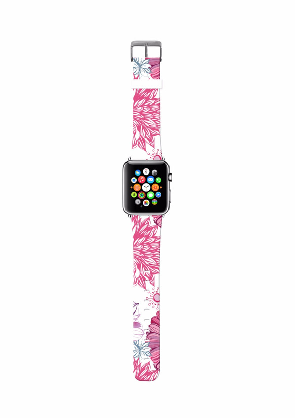 § AppleWatch 38mm / 42mm 真皮手錶帶 蘋果錶帶 §  粉紅花樣圖案 第2張的照片