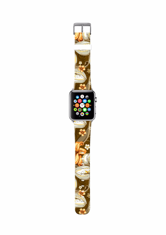 § AppleWatch 38mm / 42mm 真皮手錶帶 蘋果錶帶 § 棕色百合花紋 第2張的照片