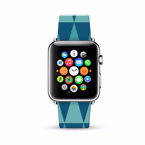 § AppleWatch 38mm / 42mm 真皮手錶帶 蘋果錶帶 § 湖水藍幾何 第1張的照片