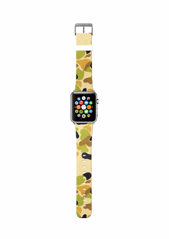 § AppleWatch 38mm / 42mm 真皮手錶帶 蘋果錶帶 §  黃綠迷彩圖案 第2張的照片