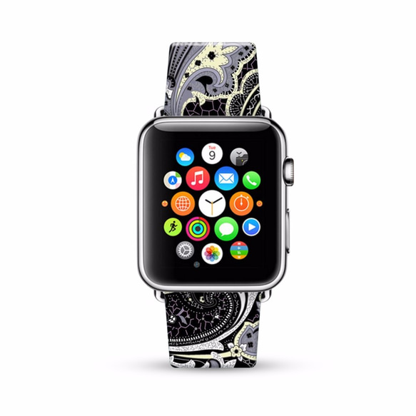 § AppleWatch 38mm / 42mm 真皮手錶帶 蘋果錶帶 § 黑色花樣圖紋 第1張的照片