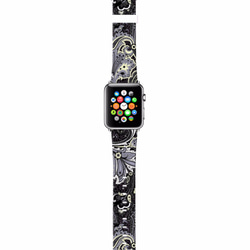 § AppleWatch 38mm / 42mm 真皮手錶帶 蘋果錶帶 § 黑色花樣圖紋 第2張的照片