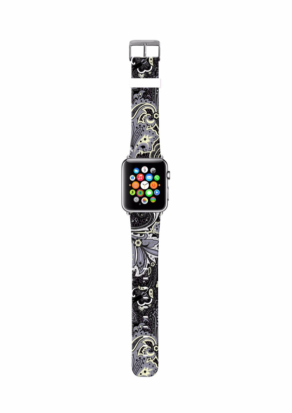 § AppleWatch 38mm / 42mm 真皮手錶帶 蘋果錶帶 § 黑色花樣圖紋 第2張的照片
