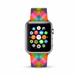 AppleWatch 38ミリメートル/ 42ミリメートルレザー腕時計ストラップ§リンゴ色幾何学模様を§ 1枚目の画像