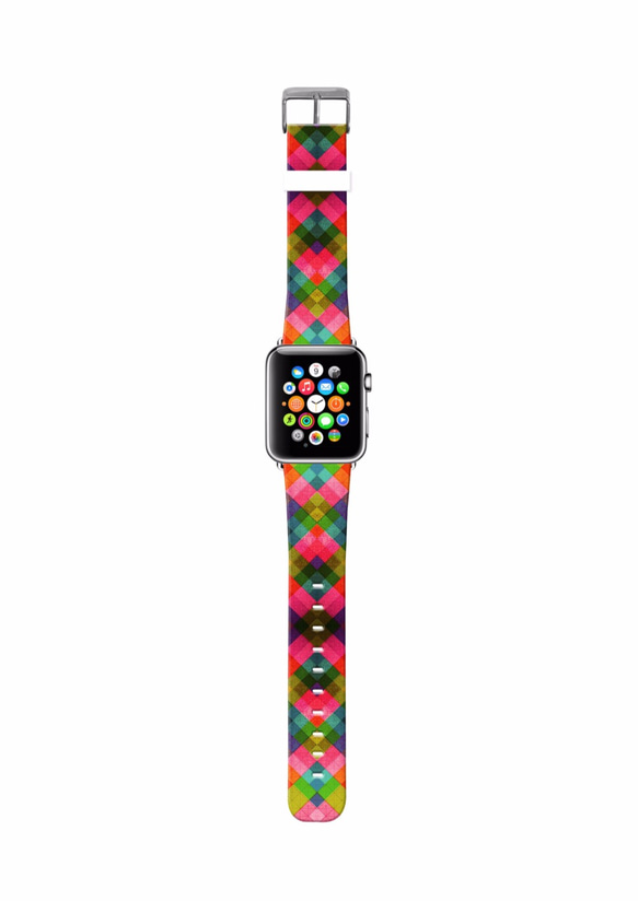 AppleWatch 38ミリメートル/ 42ミリメートルレザー腕時計ストラップ§リンゴ色幾何学模様を§ 2枚目の画像