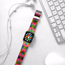 AppleWatch 38ミリメートル/ 42ミリメートルレザー腕時計ストラップ§リンゴ色幾何学模様を§ 3枚目の画像