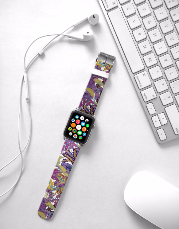 § AppleWatch 38mm / 42mm 真皮手錶帶 蘋果錶帶 § 紫色花樣圖紋 第3張的照片
