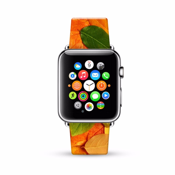§ AppleWatch 38mm / 42mm 真皮手錶帶 蘋果錶帶 §  紅葉圖案 第1張的照片