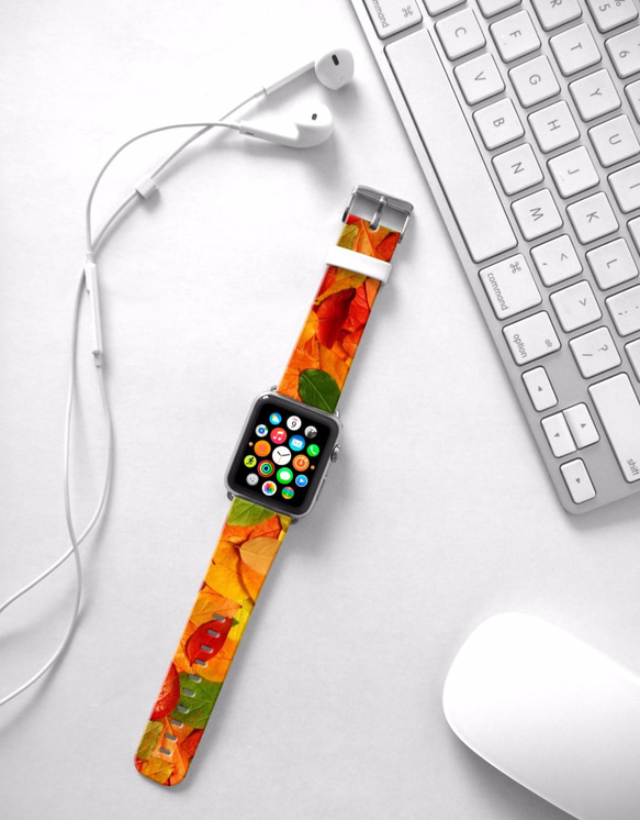 § AppleWatch 38mm / 42mm 真皮手錶帶 蘋果錶帶 §  紅葉圖案 第3張的照片
