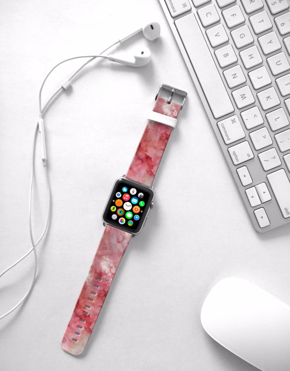 AppleWatch 38ミリメートル/ 42ミリメートルレザーストラップ腕時計Appleはピンクの大理石§§します 3枚目の画像
