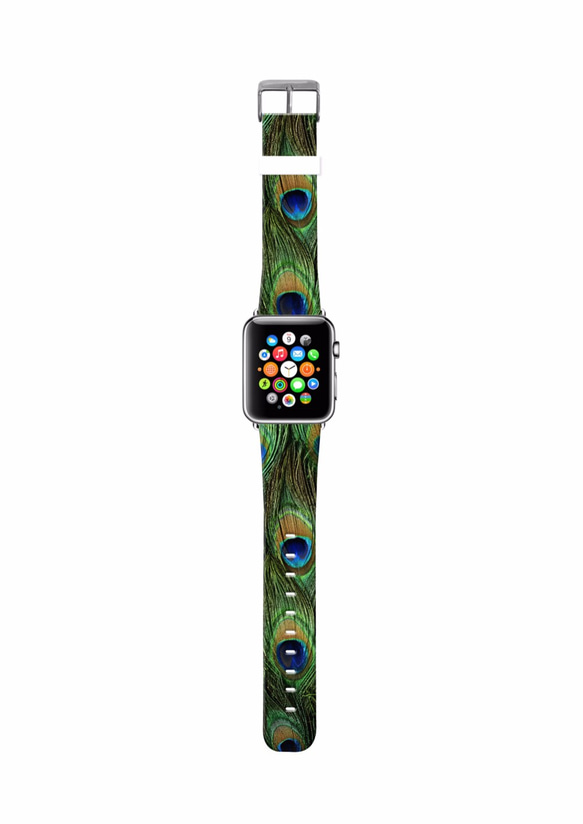 § AppleWatch 38mm / 42mm 真皮手錶帶 蘋果錶帶 §   孔雀圖案 第2張的照片