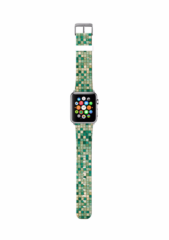 § AppleWatch 38mm / 42mm 真皮手錶帶 蘋果錶帶 §   緑色階磚石格紋 第2張的照片