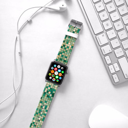§ AppleWatch 38mm / 42mm 真皮手錶帶 蘋果錶帶 §   緑色階磚石格紋 第3張的照片
