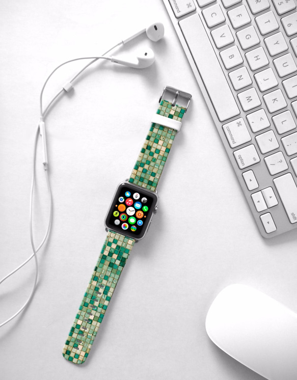 青リンゴの注文石工タータンチェック§AppleWatch 38ミリメートル/ 42ミリメートルレザー腕時計ストラップを§ 3枚目の画像