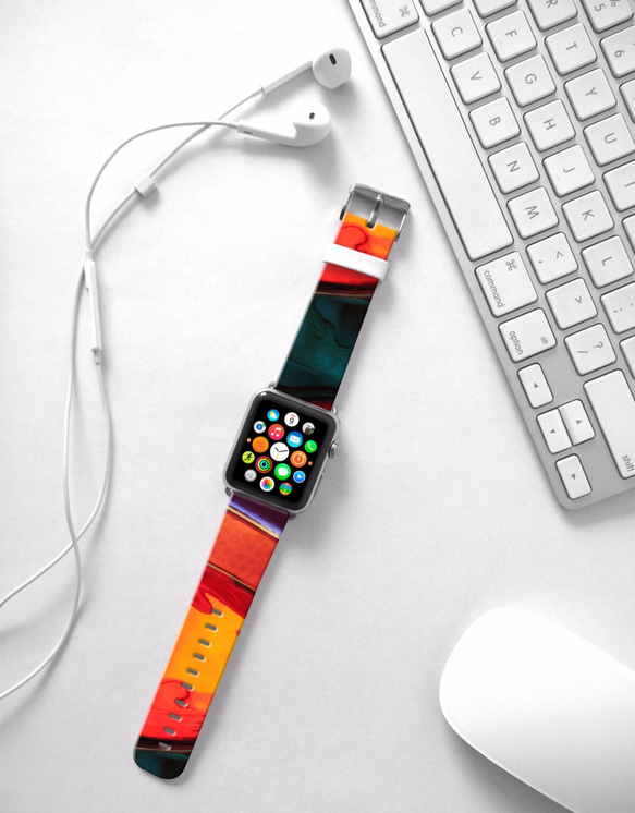 § AppleWatch 38mm / 42mm 真皮手錶帶 蘋果錶帶 §  橙色油彩 第3張的照片