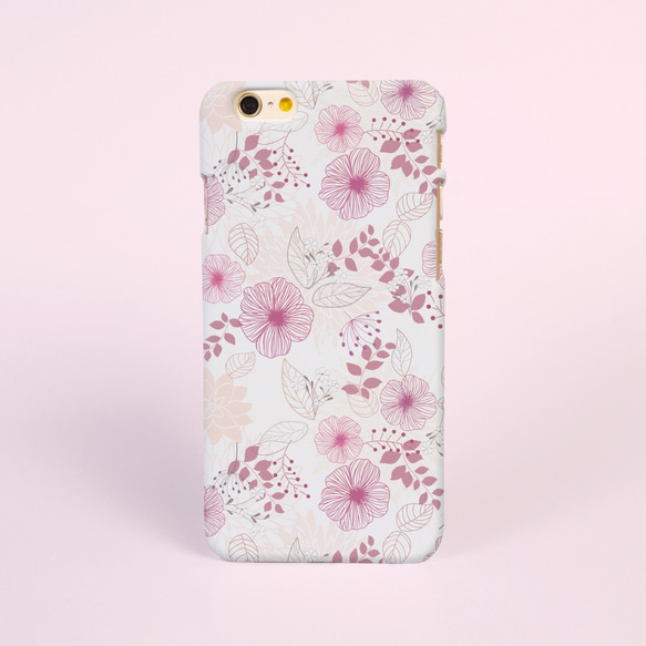 【iPhone 電話殼 Samsung Galaxy 手機殼 磨砂硬殼】粉色線條花 cr16 第1張的照片
