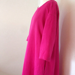 リネンワンピース#1 チェリーピンクの春色ドレス オフショルダー ナチュラル シンプル リネン ピンク 2枚目の画像