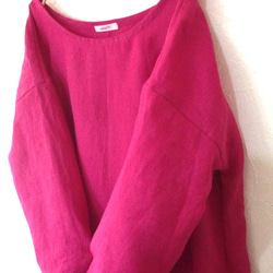 リネンワンピース#1 チェリーピンクの春色ドレス オフショルダー ナチュラル シンプル リネン ピンク 3枚目の画像