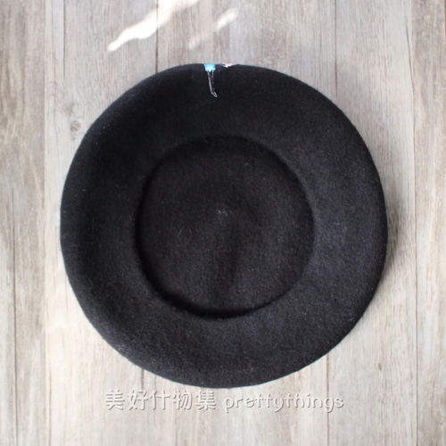 鳥刺繍ベレー帽 ブラック #ブラック【帽子カラー変更可能