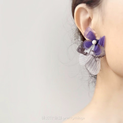 蝴蝶紗片耳環一對&淡水珍珠925銀耳針式（可改螺旋夾式) pierced or clip-on earring 第5張的照片