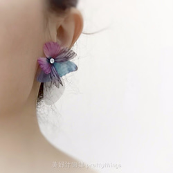 不對稱蝴蝶紗片耳環一對&水鑽925銀耳針式 （可改淡水珍珠螺旋夾式）pierced or clip-on earring 第5張的照片