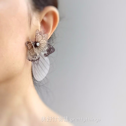 蝴蝶紗片耳環一對&水鑽925銀耳針式 （可改天然淡水珍珠螺旋夾式）pierced or clip-on earring 第5張的照片