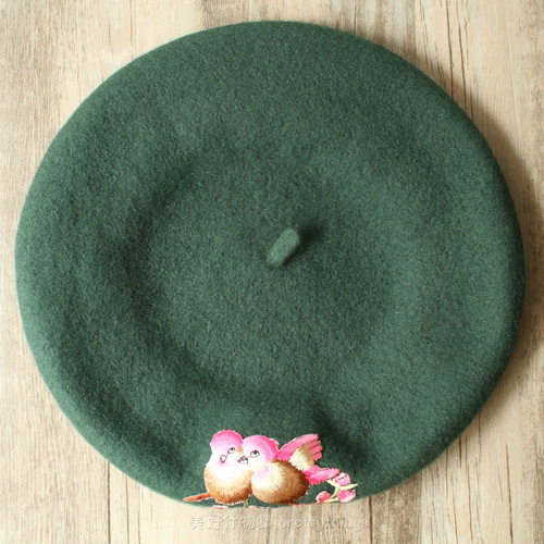 プリスティン　ベレー帽　フォレストグレイ 鳥刺繍ベレー レインフォレストグリーン #Rain Forest