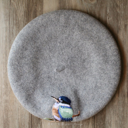 小鳥刺繡貝蕾帽 大理石灰#Marble Gray【可改帽色】90%羊毛 貝雷帽/畫家帽/帽子/Beret 第3張的照片