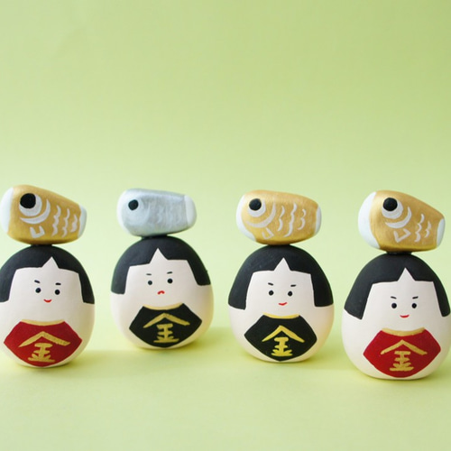 受注制作】粘土人形＊金太郎 with 鯉のぼりA 五月人形・こいのぼり