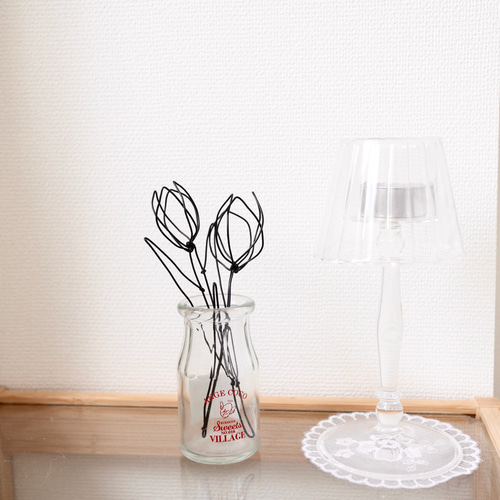 枯れないお花】チューリップ 4輪｜ワイヤーアート オブジェ 置物