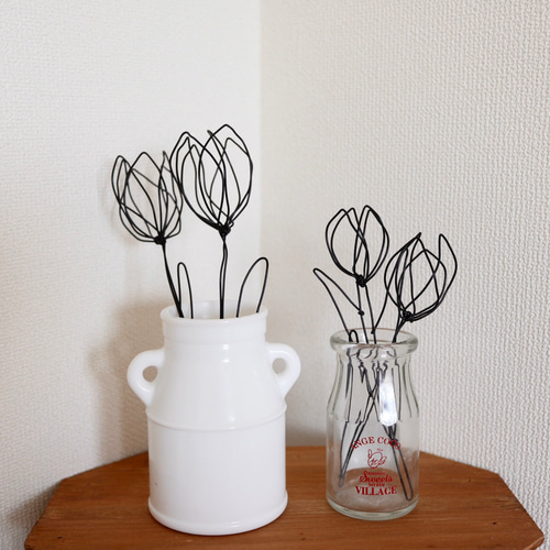 枯れないお花】チューリップ 4輪｜ワイヤーアート オブジェ 置物