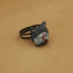 Qmodehandmade灰白口罩貓 戒指 聖誕節 交換禮物 朋友 唯一一個 免費禮盒 可調 第2張的照片