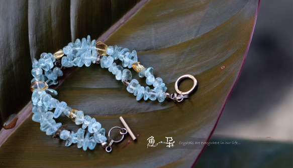 §魚 朵§ 不規則小石海水藍寶 + 黃水晶 + 煙晶 (Aquamarine+Citrine+smoky quartz) 第3張的照片