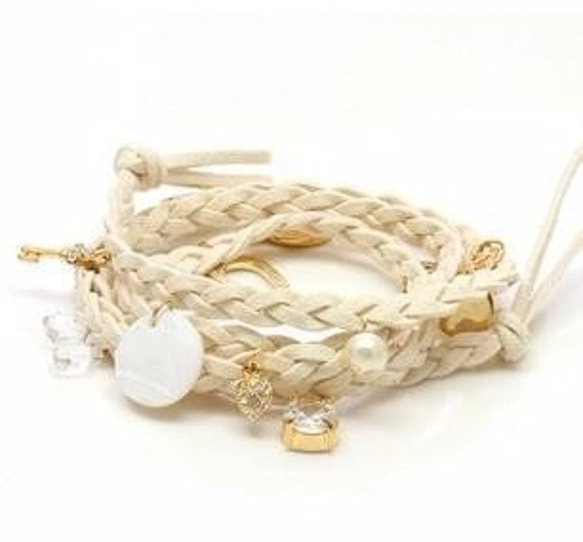 ブレスレット ゴールド＆パール＆コード One Big Pearl Cord Bracelet 1枚目の画像