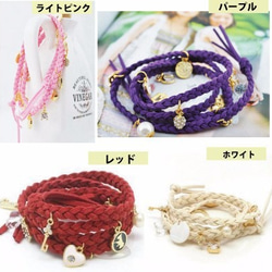 ブレスレット ゴールド＆パール＆コード One Big Pearl Cord Bracelet 2枚目の画像