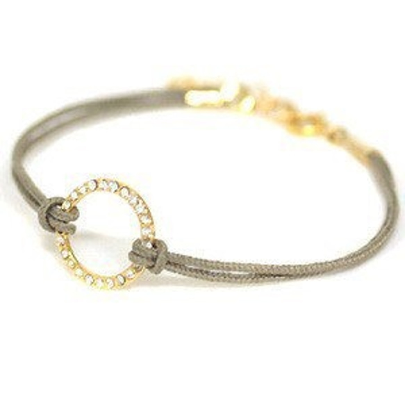 オリジナル★ブレスレット ゴールド＆スワロフスキー＆コード Paved Ring with Cord Bracelet 1枚目の画像