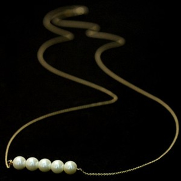 ネックレス ゴールド＆パール Pearl Bar Necklace 1枚目の画像