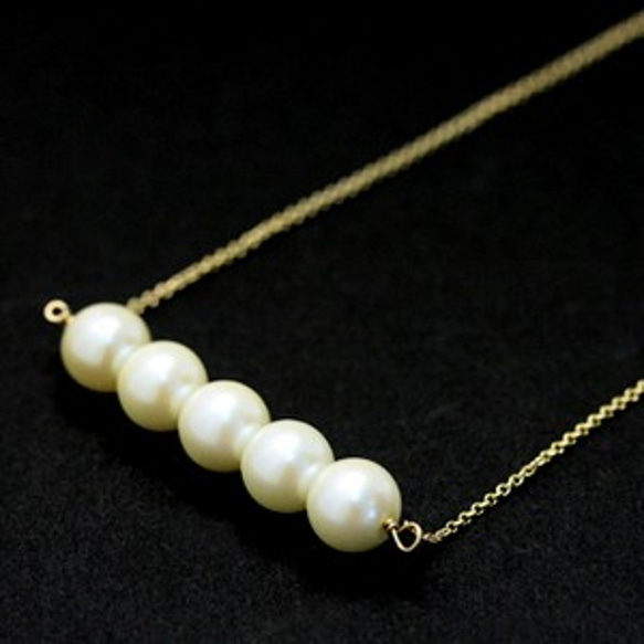 ネックレス ゴールド＆パール Pearl Bar Necklace 2枚目の画像