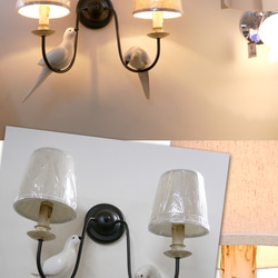 鄉村風小鳥裝飾布燈罩雙燈壁燈-LS-8091-1 第2張的照片