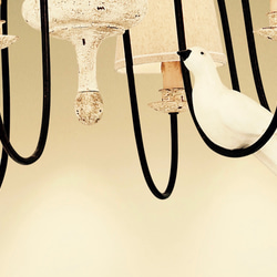 鄉村風小鳥裝飾布燈罩8燈頭吊燈 第5張的照片