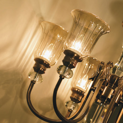 電鍍古銅彎管水晶6燈玻璃罩吊燈 第7張的照片