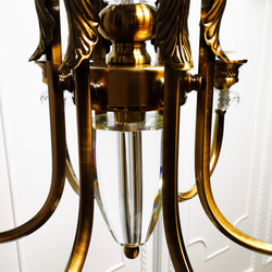 電鍍古銅彎管水晶6燈玻璃罩吊燈 第9張的照片