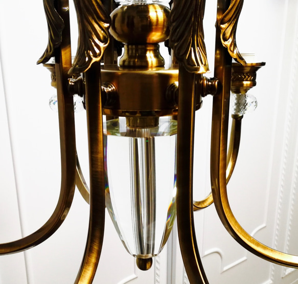 電鍍古銅彎管水晶6燈玻璃罩吊燈 第9張的照片
