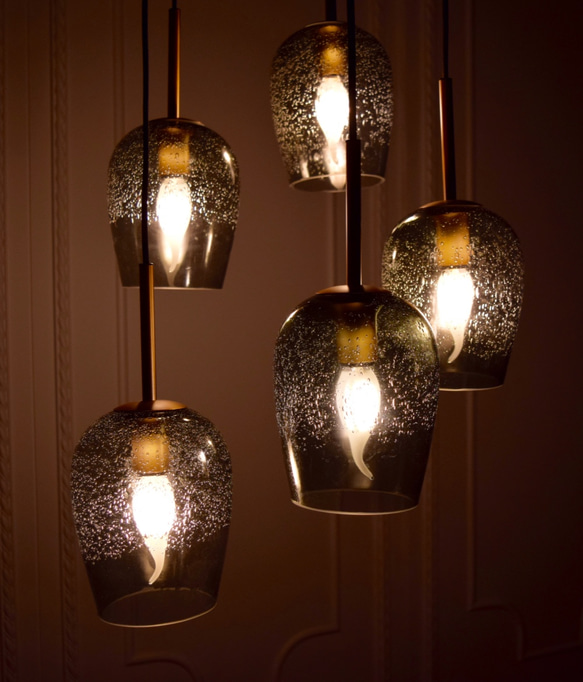 古銅金色氣泡玻璃5燈吊燈-BNL00138 第9張的照片