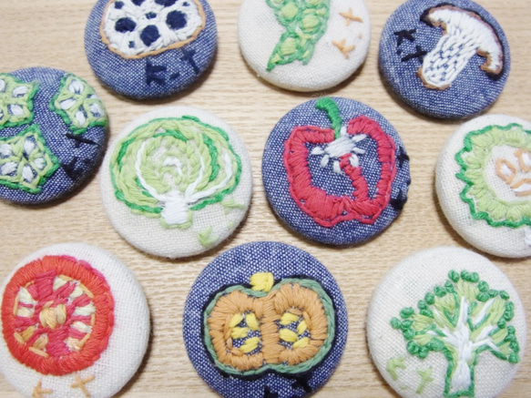 手刺繍ブローチ「シイタケ」野菜シリーズ 4枚目の画像